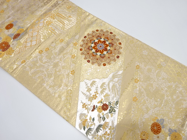 JAPANESE KIMONO / VINTAGE FUKURO OBI / SILK / WOVEN BRANCH UME